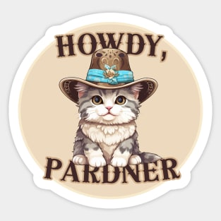 Howdy Pardner/Partner! Cute Gray Tabby Cowboy Kitty Cat - Tan Western Design Sticker